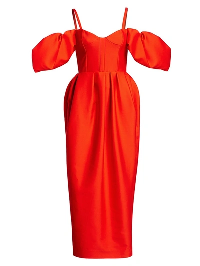 Shop Rosie Assoulin Women's Off-the-shoulder Puff-sleeve Cocktail Dress In Vermillion