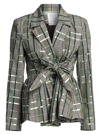 Shop Rosie Assoulin Women's Plaid Tie-front Peplum Wool-blend Blazer In Green