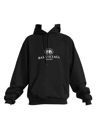 Shop Balenciaga Men's Bb Mode Graphic Hoodie In Black