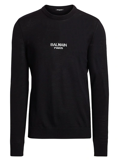 Shop Balmain Men's Logo Virgin Wool Sweater In Black