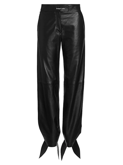 Shop Off-white Women's Bow-hem Leather Track Pants In Black