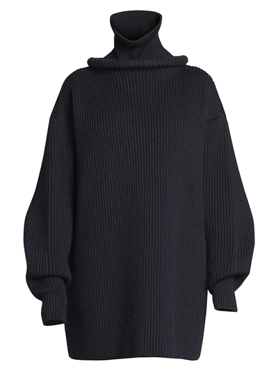 Shop Balenciaga Women's Ring Turtleneck Wool Knit Sweater In Navy