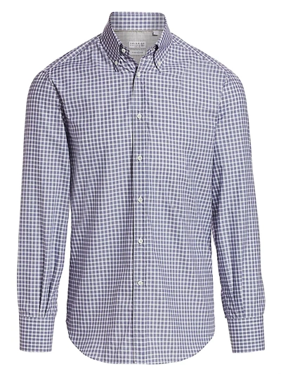 Shop Brunello Cucinelli Men's Gingham Shirt In Grey