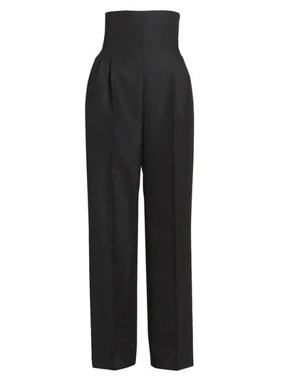 Shop Alaïa Women's Corset High-waist Wool Pants In Black
