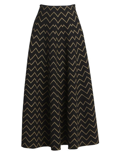 Shop Alaïa Women's Nazare Lurex Zig Zag Midi Skirt In Black Gold