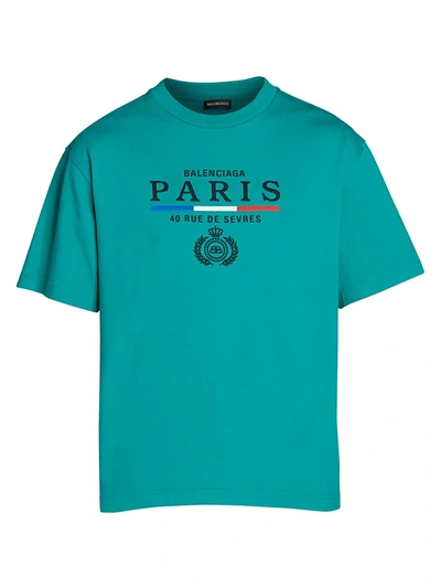 Shop Balenciaga Men's Paris Flag Logo Embroidery T-shirt In Emerald