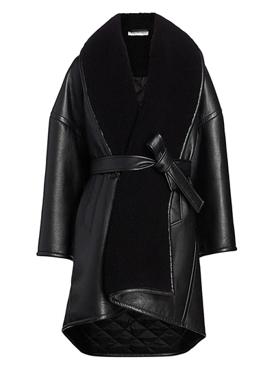 Shop Balenciaga Women's Faux Leather & Faux Shearling Wrap Coat In Noir