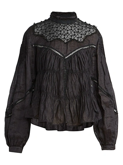 Shop Isabel Marant Women's Samantha Embroidered High-neck Blouse In Black