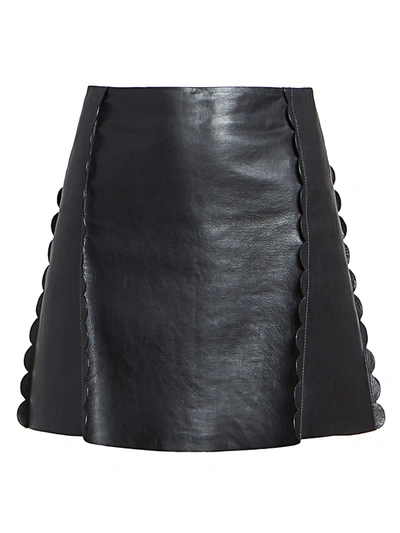 Shop Chloé Women's Scalloped Leather Mini Skirt In Iconic Navy
