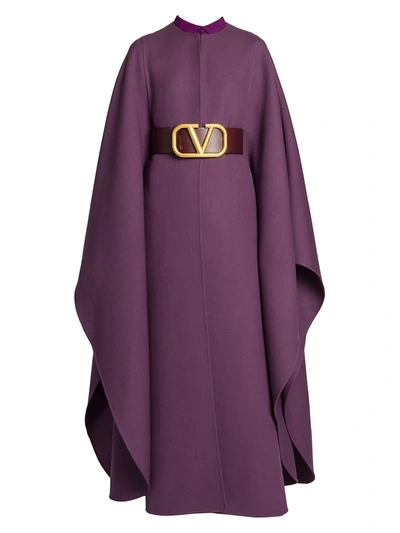 Shop Valentino Women's Double Worsted Wool Long Belted Cape Coat In Real Purple