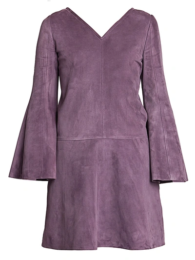 Shop Valentino Women's V-neck Suede Mini Dress In Violet Grey