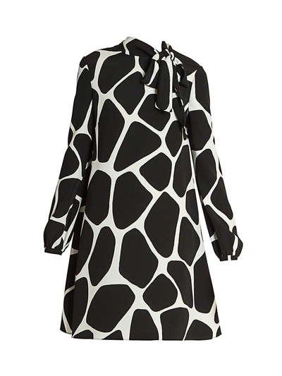 Shop Valentino Women's Giraffe-print Tieneck Silk Shift Dress In Avorio Nero