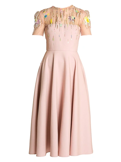 Shop Valentino Women's Embellished Tulle Midi Dress In Soft Pink