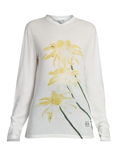 Shop Loewe Women's Daisy Long-sleeve Cotton Tee In Ecru Yellow