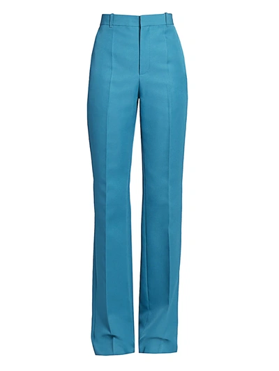 Shop Balenciaga Women's High-waist Flat Front Pants In Petrol Blue
