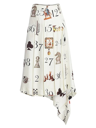 Shop Monse Women's Numbers-print Pleated Silk Twill Midi Skirt In Ivory Multi