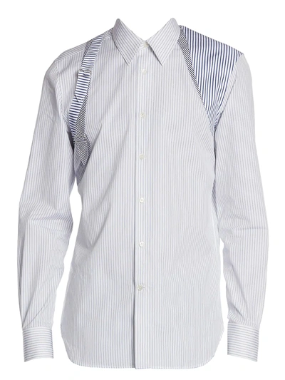 Shop Alexander Mcqueen Men's Contrasting Striped Harness Shirt In White Blue