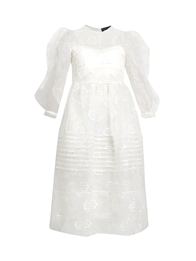 Shop Simone Rocha Women's Daisy Organza Puff-sleeve Dress In Ivory