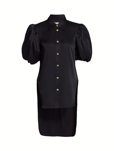 Shop Khaite Women's Roberta Puff-sleeve High-low Satin Top In Black