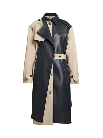 Shop Rokh Women's Leather Panel Trench Coat In Burlywood Navy