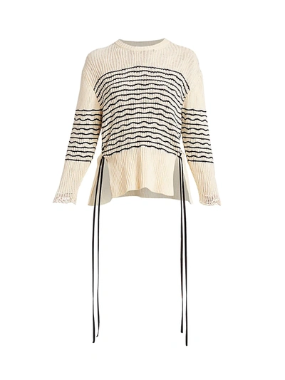 Shop Chloé Women's Striped Tie Detail Pullover In Seed Pearl
