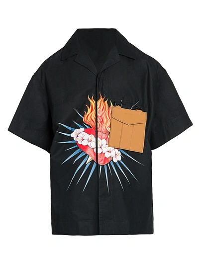 Shop Palm Angels Men's Sacred Heart Pocket Shirt In Black Multi