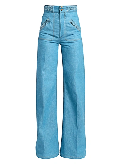 Shop Marc Jacobs Women's Runway High-rise Flared Braid Jeans In Dark Turquoise