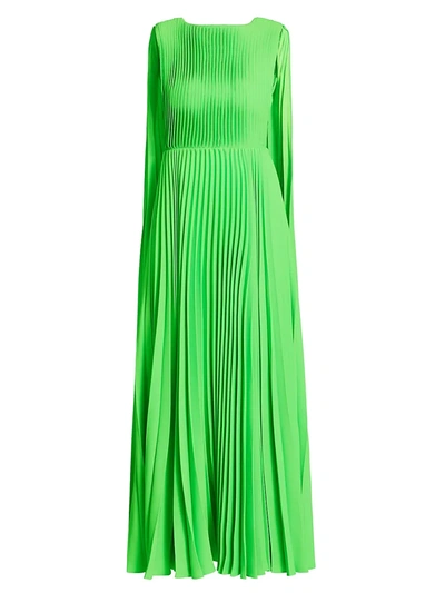 Shop Valentino Women's Sleeveless Plissé Cape-back Dress In Green