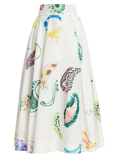 Shop Rosie Assoulin Women's Pleated Poplin Midi Skirt In White Multi