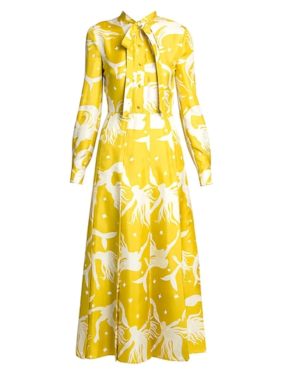 Shop Valentino Women's Mermaid-print Silk Midi Shirtdress In Sunflower