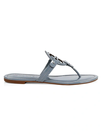 Shop Tory Burch Miller Patent Leather Thong Sandals In Blue Calla