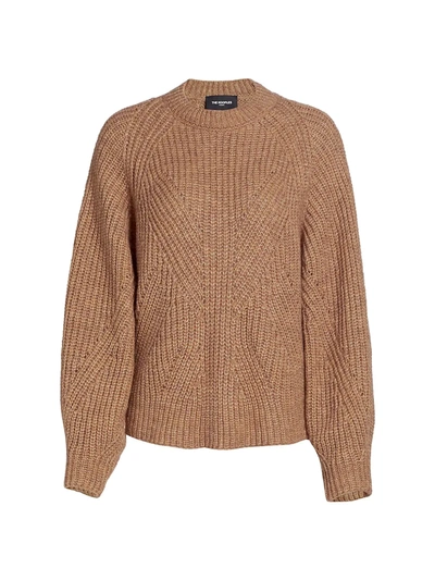 Shop The Kooples Mixed Cable Knit Blouson-sleeve Sweater In Chocolate