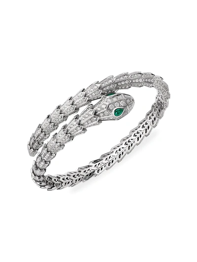 Shop Bvlgari Women's Serpenti Tubolare 18k White Gold, Diamond & Emerald Coil Bangle Bracelet