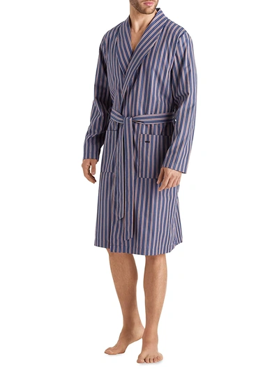 Shop Hanro Men's Night & Day Striped Cotton Robe In Orange Blue