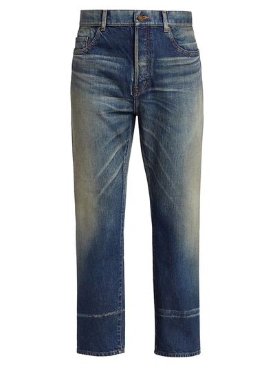 Shop Saint Laurent High-rise Straight Leg Jeans In Dirty Winter Blue