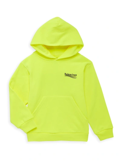 Shop Balenciaga Little Kid's & Kid's Political Campaign Fluorescent Hoodie In Neon Yellow