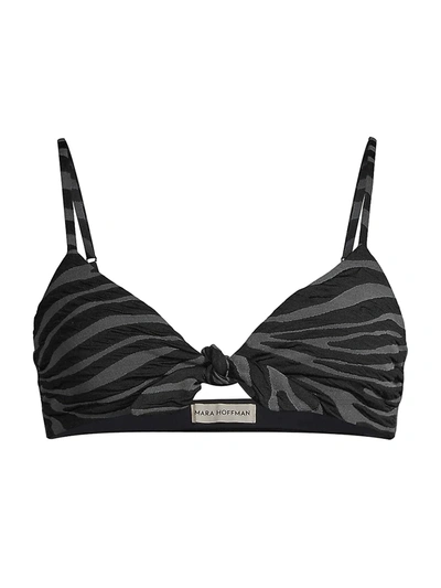 Shop Mara Hoffman Carla Zebra-print Tie-front Bikini Top In Black Gray