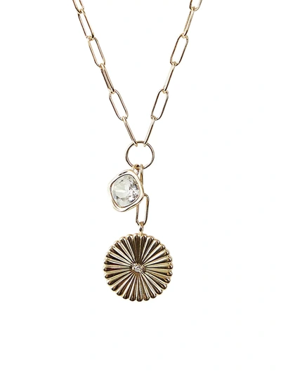 Shop Akola Strength Inspirational Designer Crystal & Black Horn Chain Pendant Necklace In Gold