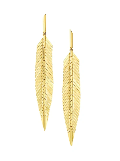 Shop Cadar Women's Medium 18k Yellow Gold Feather Earrings