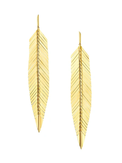 Shop Cadar Large 18k Yellow Gold Feather Earrings