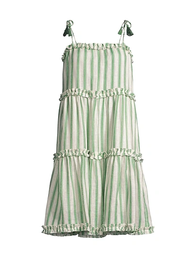 Shop Tory Burch Stripe Linen Gauze Dress In Green Awning