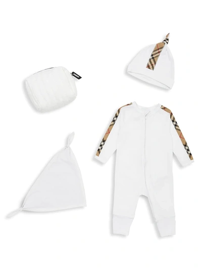 Shop Burberry Baby's Claude Three-piece Gift Set In White