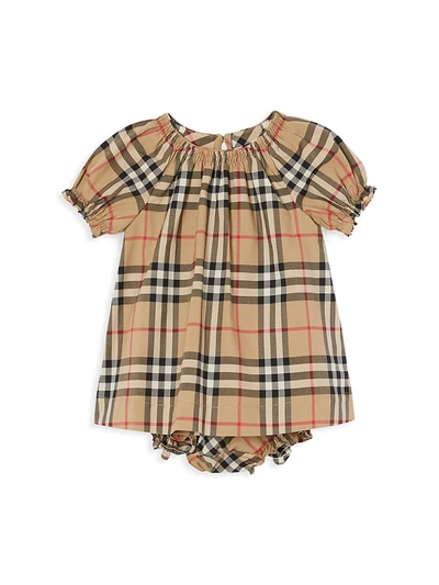 Shop Burberry Baby Girl's Hedi Archive Plaid Dress & Bloomers Set In Archive Beige