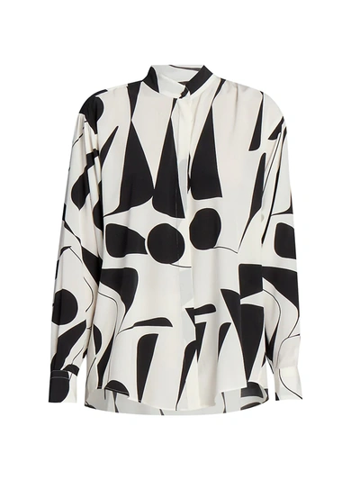 Shop Isabel Marant Cade Geometric Printed Stretch-silk Blouse In Ecru