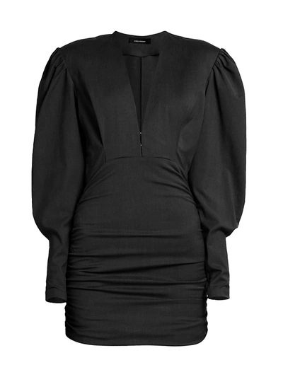 Shop Isabel Marant Women's Stella Puff-sleeve Poplin Mini Dress In Black