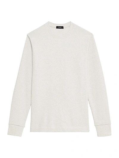 Shop Theory Mattis Waffle-knit Crew Pullover In Winter White Melange
