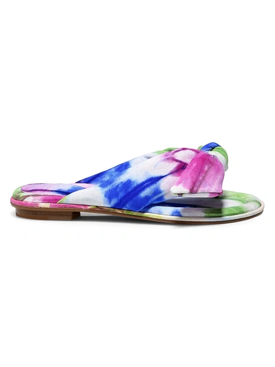 Shop Alexandre Birman Clarita Bow Tie-dye Leather Thong Sandals In Bright