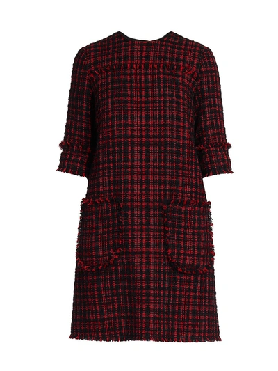 Shop Dolce & Gabbana Tweed Two Pocket Shift Dress In Black Red Jacquard