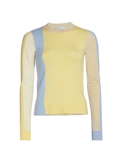 Shop Jw Anderson Colorblock Crewneck Sweater In Pale Yellow