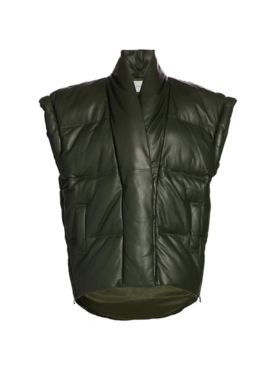 Shop Frame Women's Sleeveless Leather Puffer Jacket In Dark Forest